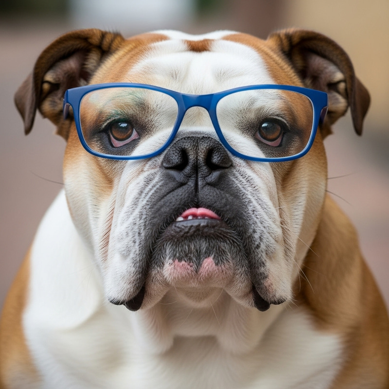 Bulldog with Blue Glasses - Cute Pet Fashion Bulldog with Blue Glasses - Cute Pet Fashion