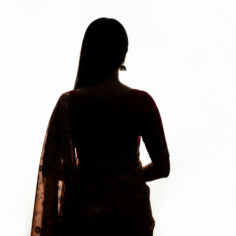 Mysterious Woman Figure on White Background Mysterious Woman Figure on White Background
