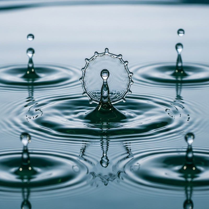 Mesmerizing Shot of Six Water Droplets Creating Beautiful Ripples Mesmerizing Shot of Six Water Droplets Creating Beautiful Ripples