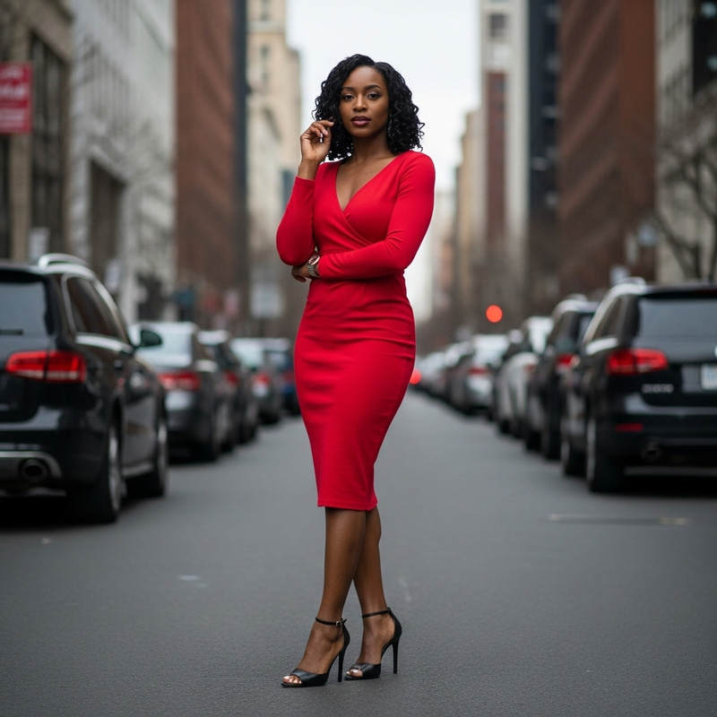 Chic Thick Black Women in Elegant Red Dress Chic Thick Black Women in Elegant Red Dress