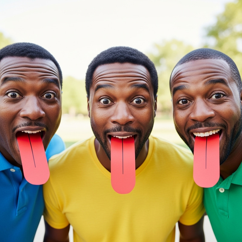 Surprised Black Fathers with Playful Long Tongue Props Surprised Black Fathers with Playful Long Tongue Props