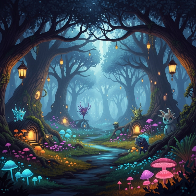Enchanting Mystical Forest with Glowing Mushrooms | Fantasy Illustration