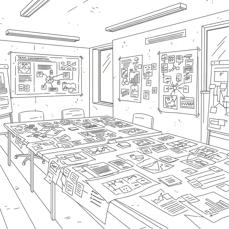 Monochromatic Team Workspace Illustration | Productivity Monochromatic Team Workspace Illustration | Productivity