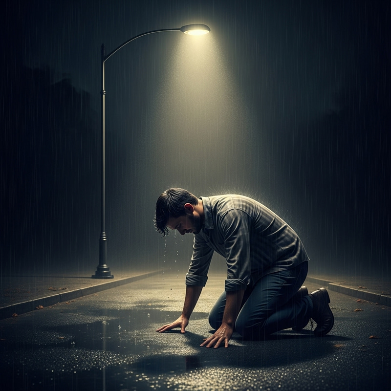 Melancholy Under the Street Light: A Somber Depiction Melancholy Under the Street Light: A Somber Depiction