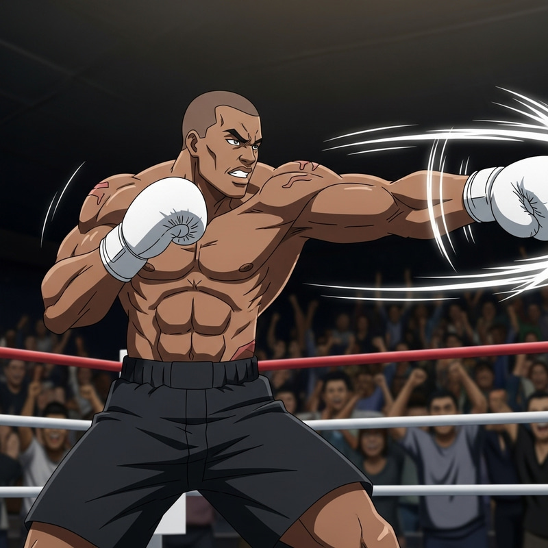 Muscular Afro-American Boxer in White Gloves - Animation Muscular Afro-American Boxer in White Gloves - Animation