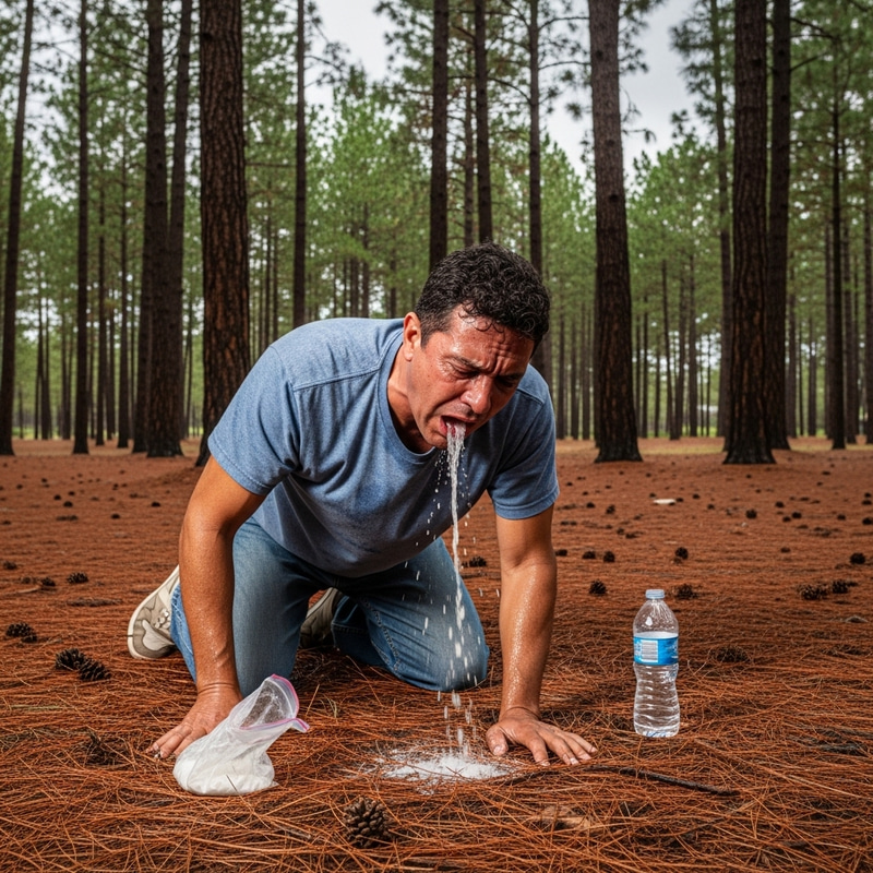 Colleague Vomiting in Pine Grove After Taking Powerful Ketamine Line Colleague Vomiting in Pine Grove After Taking Powerful Ketamine Line