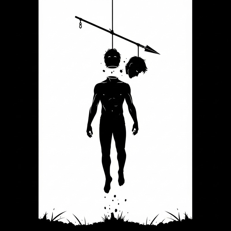 Eerie Man Silhouette Impaled on Spear: Graphic Style