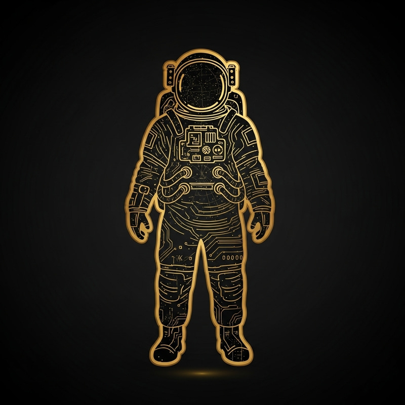 Golden Astronaut Outline on Black Background - Space Exploration Golden Astronaut Outline on Black Background - Space Exploration