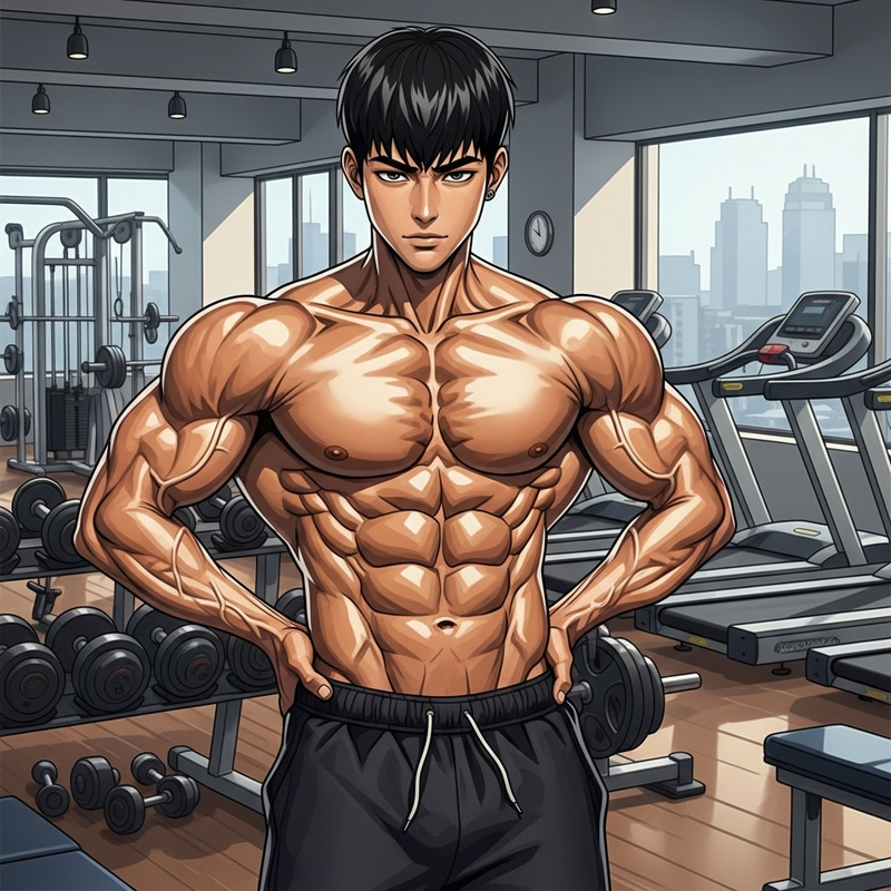 Intense Eight-Pack Abs: Gym Enthusiast's Dedication