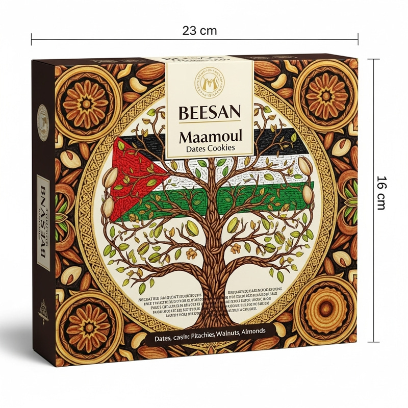 Vibrant Palestinian Heritage Maamoul Dates Cookies Packaging Design