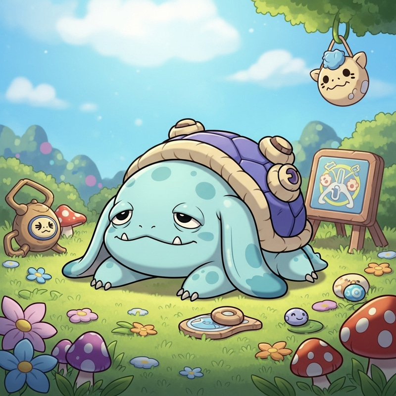 Charming Artwork of Pocket Monster Yakdon in Playful Environment