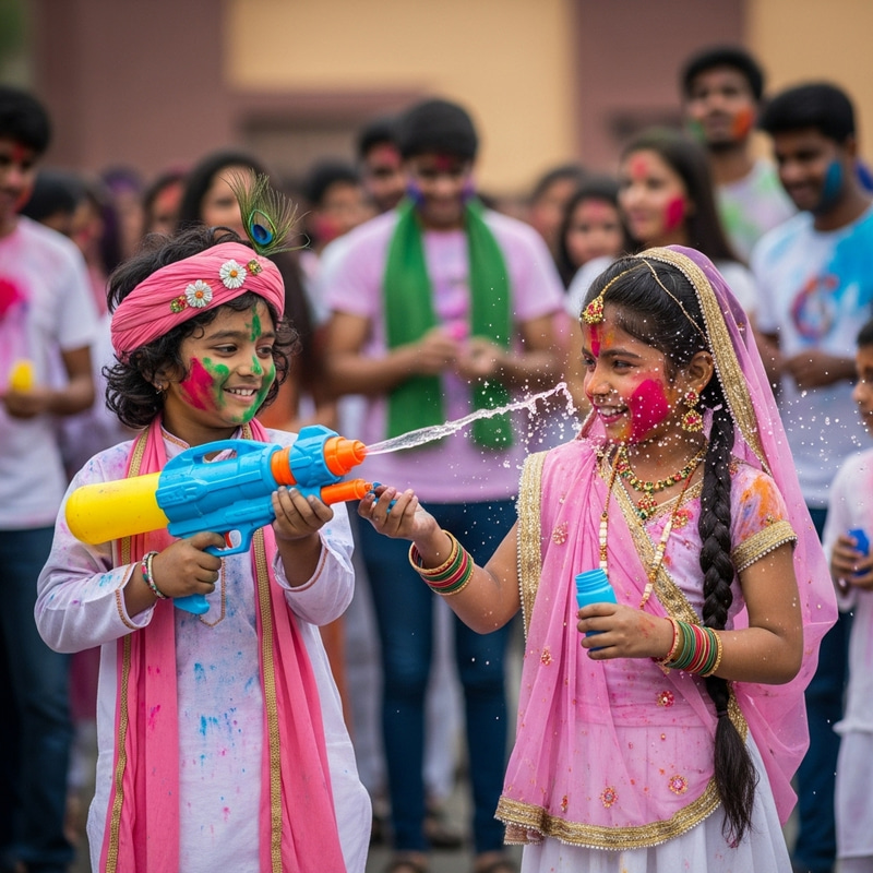 Young Krishna & Radha's Joyful Holi Celebration Young Krishna & Radha's Joyful Holi Celebration