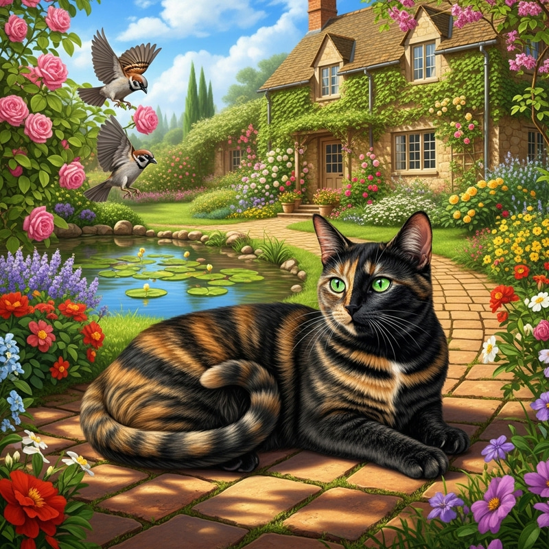 Charming Cat on a Sun-Warmed Garden Path Charming Cat on a Sun-Warmed Garden Path