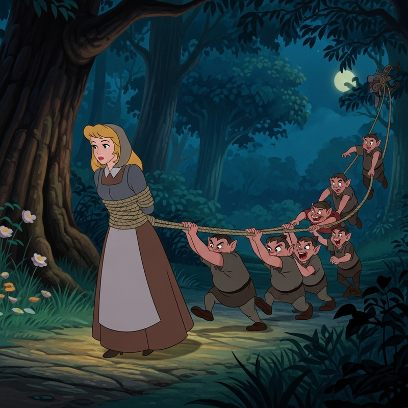 Nighttime Forest Kidnapping of Princess Aurora by Evil Goblins