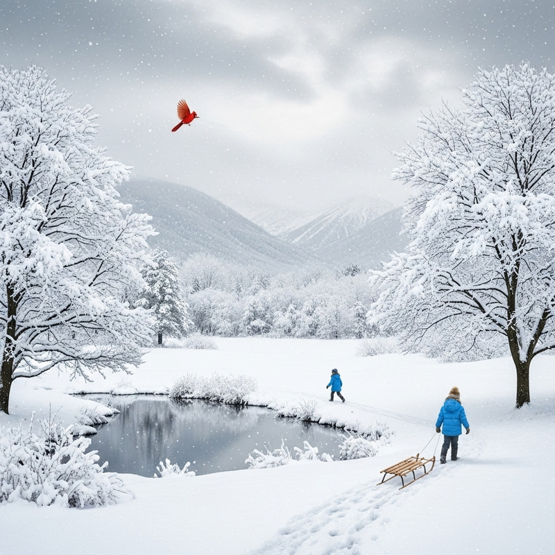 Serene Winter Sketch: Beauty in White with Snow-Capped Mountains Serene Winter Sketch: Beauty in White with Snow-Capped Mountains