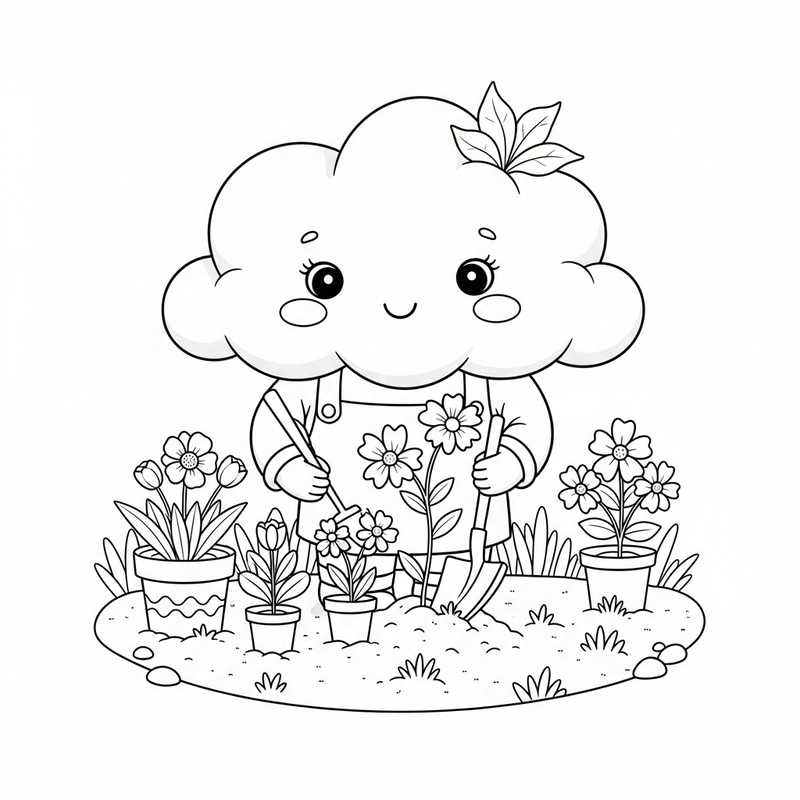 Enchanting Whimsical Cloud Gardening Coloring Page Enchanting Whimsical Cloud Gardening Coloring Page