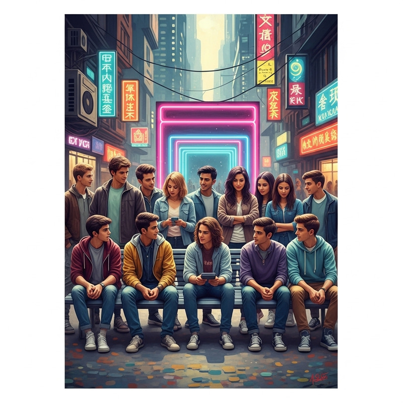 Cyberpunk Style Art: Colorful Group Scenes with Neon Flair