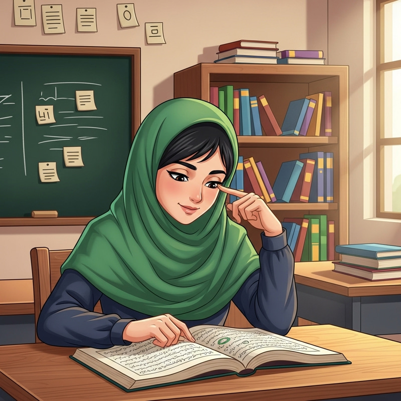 Beautiful Student Reading Holy Quran at School Beautiful Student Reading Holy Quran at School