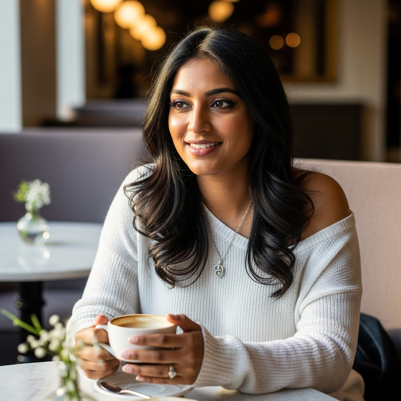 Graceful South Asian Customer at Elegant Cafe | Asian Beauty Graceful South Asian Customer at Elegant Cafe | Asian Beauty