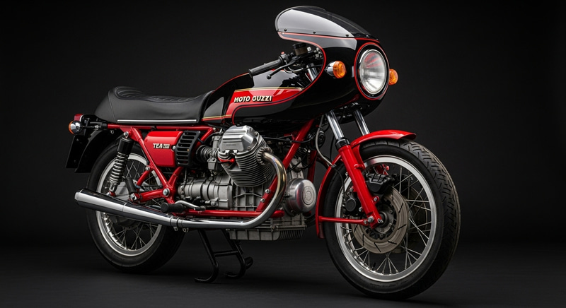 1978 Moto Guzzi Le Mans Motorcycle Against Black Background 1978 Moto Guzzi Le Mans Motorcycle Against Black Background