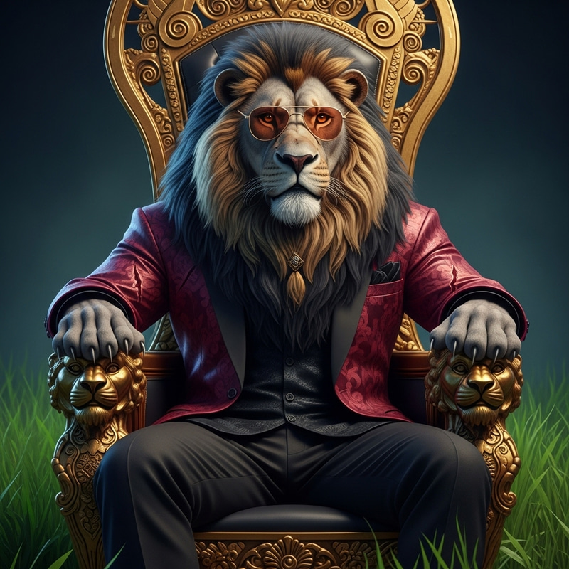 Majestic Alpha Lion in Golden Black Main Suit