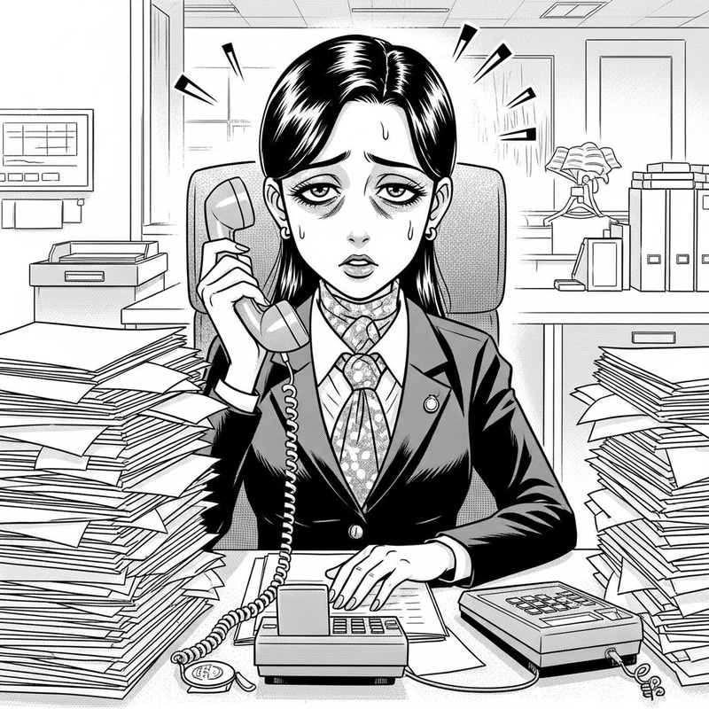 Exhausted South Asian Secretary in Manga Style