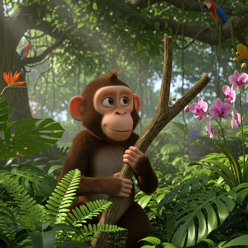 Realistic 3D Monkey Enjoying Nature in Lush Jungle Realistic 3D Monkey Enjoying Nature in Lush Jungle