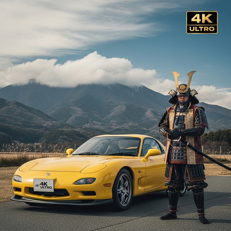 Yellow Mazda RX-7 Samurai 4K Ultra Shot Yellow Mazda RX-7 Samurai 4K Ultra Shot