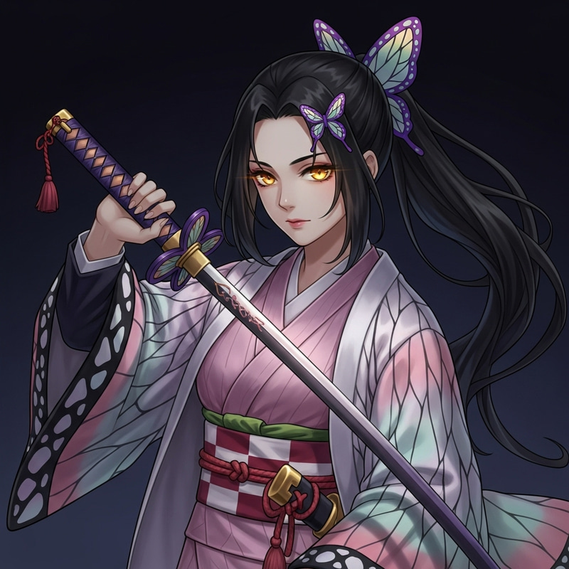 Graceful Shinobu Kochou: Serene Anime Character in Kimono Graceful Shinobu Kochou: Serene Anime Character in Kimono