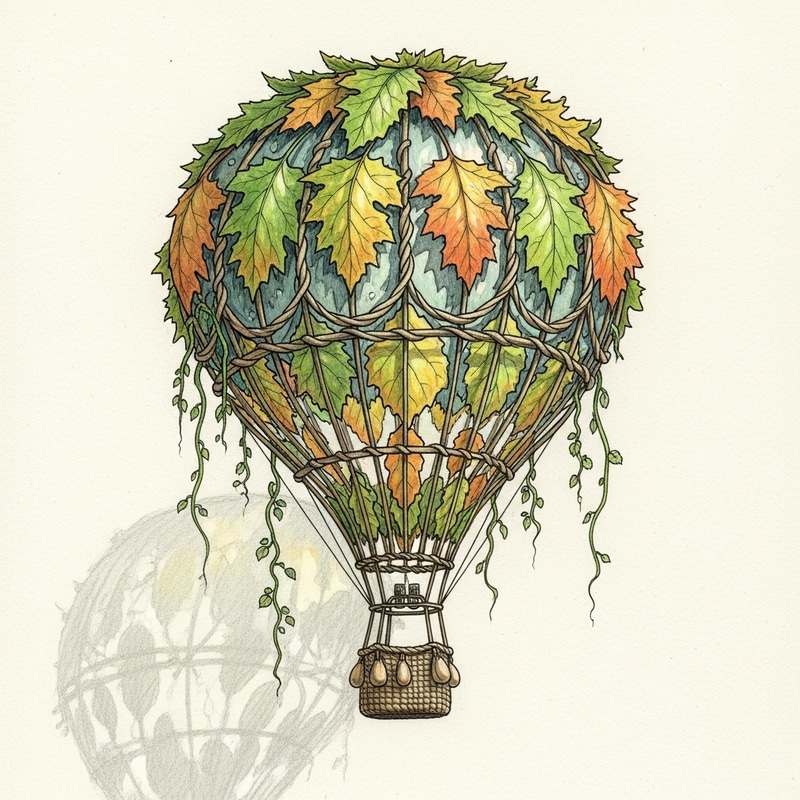 Whimsical Autumn Leaf Hot Air Balloon Drawing Whimsical Autumn Leaf Hot Air Balloon Drawing