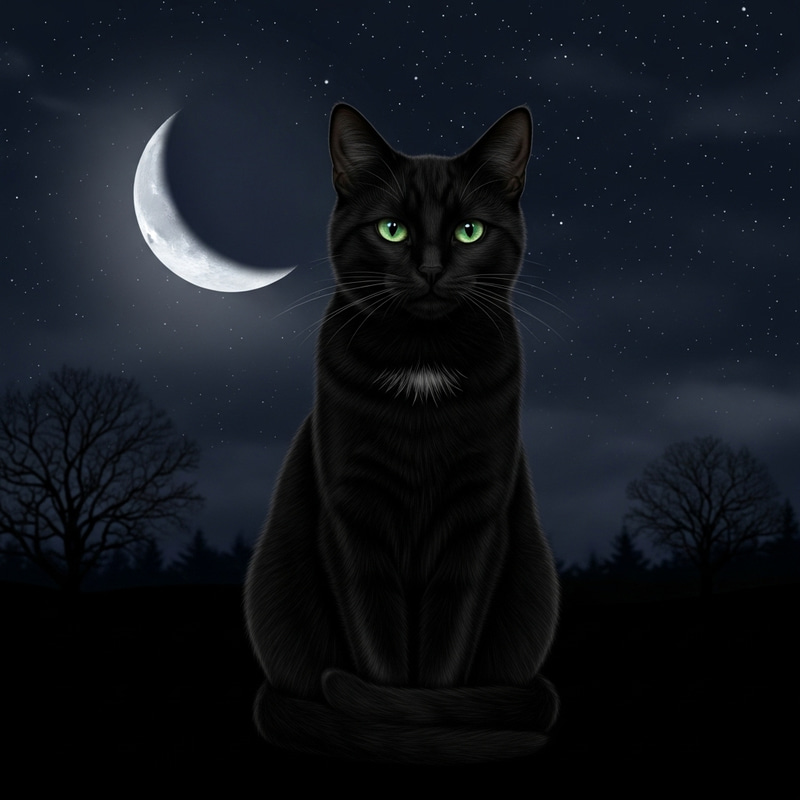 Mystical Black Cat Under Moonlight | Nocturnal Scene Mystical Black Cat Under Moonlight | Nocturnal Scene