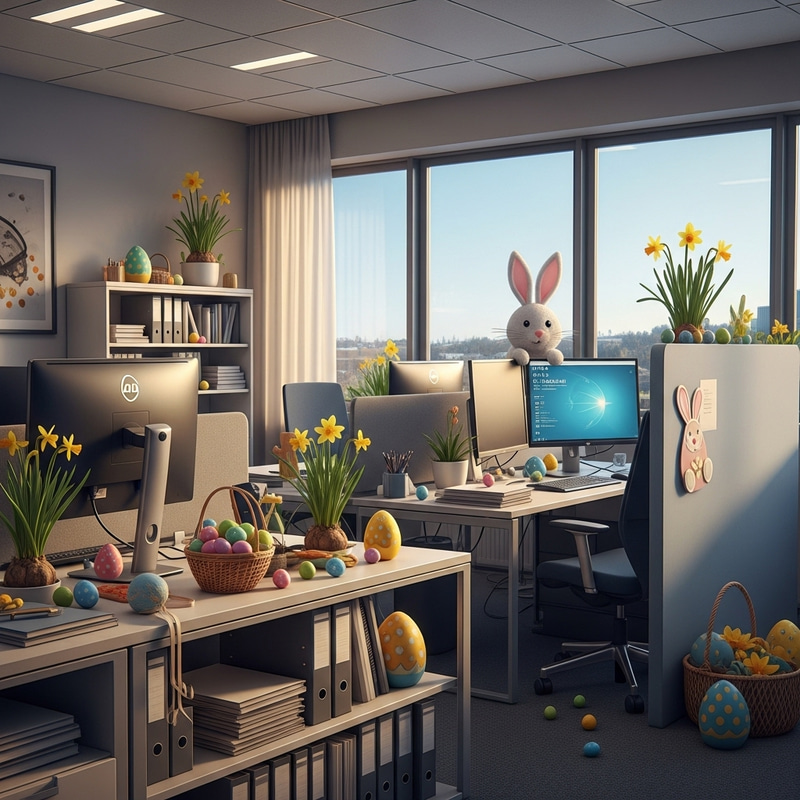 Corporate Office Transformed with Easter Eggs and Bunny Corporate Office Transformed with Easter Eggs and Bunny
