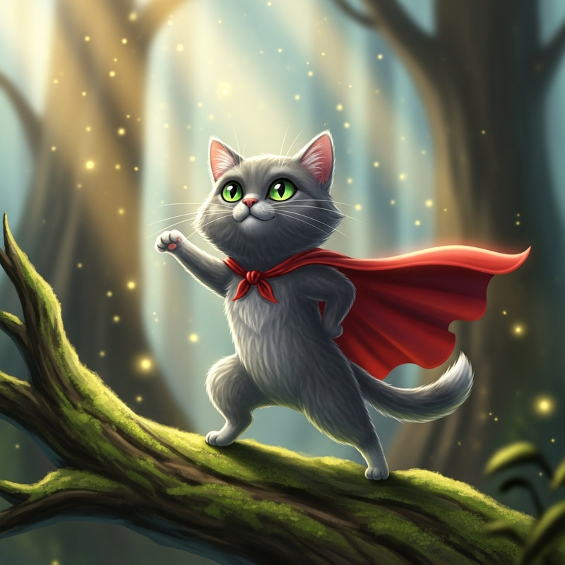 Cute Cat in Red Cape | Whimsical Portrait Cute Cat in Red Cape | Whimsical Portrait