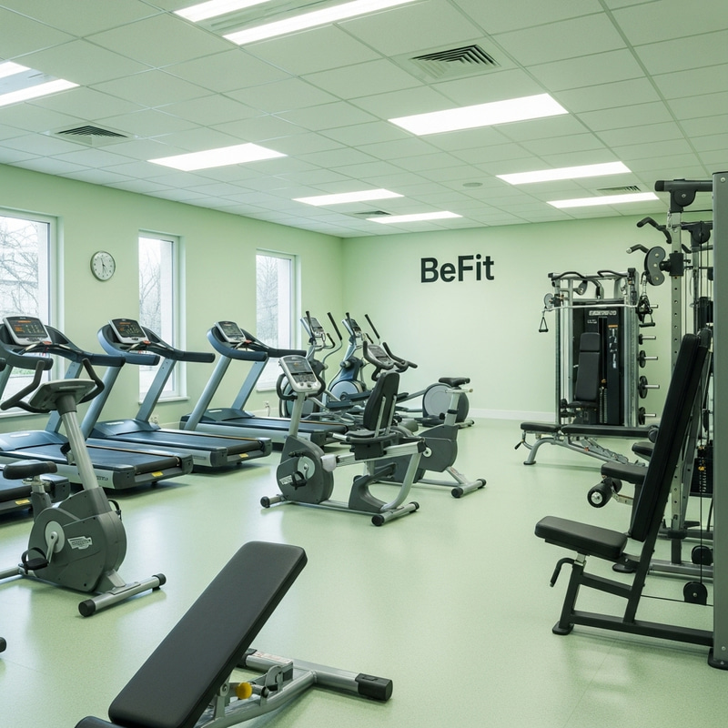 BeFit Sports Fitness Club - Calming Pastel Green Environment BeFit Sports Fitness Club - Calming Pastel Green Environment