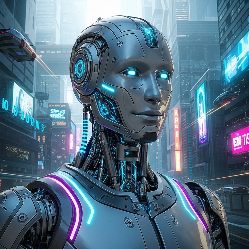 Un Bot in Futuristic Cityscape - Mechanical Marvel Un Bot in Futuristic Cityscape - Mechanical Marvel