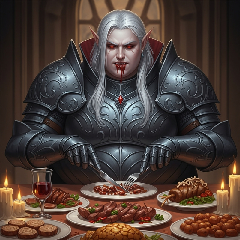 Overweight Elf Vampire Feast | Fantasy Full Plate Armor Overweight Elf Vampire Feast | Fantasy Full Plate Armor