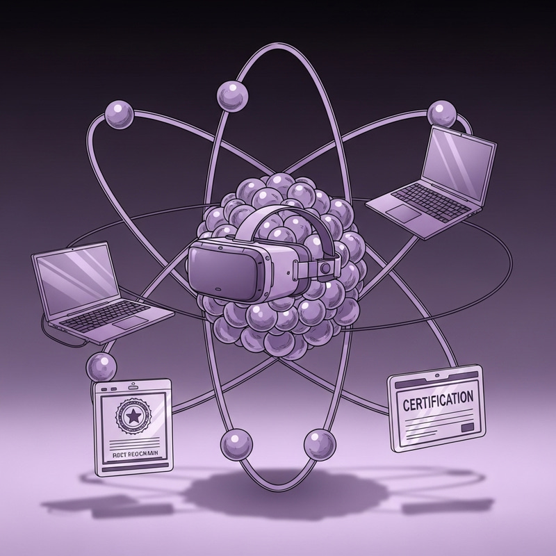 Futuristic Atom Design with VR and Tech Elements Futuristic Atom Design with VR and Tech Elements