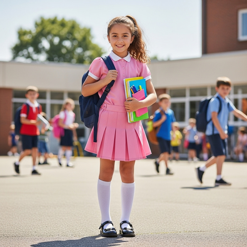 Cute 7-Year-Old Schoolgirl in Pink Uniform | Love for Learning