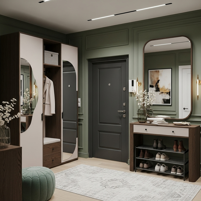 Modern Style Entrance Hall with Wardrobe, Mirror, and Console Table
