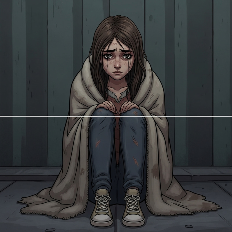 Animated Illustration: Desolate Young Girl on Sidewalk