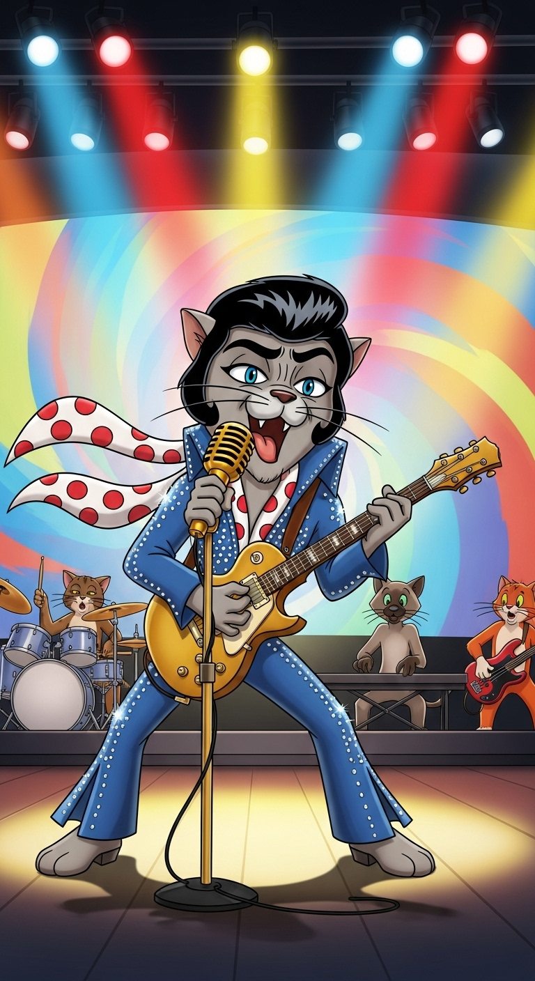 Iconic Elvis Cat Concert Scene Animation