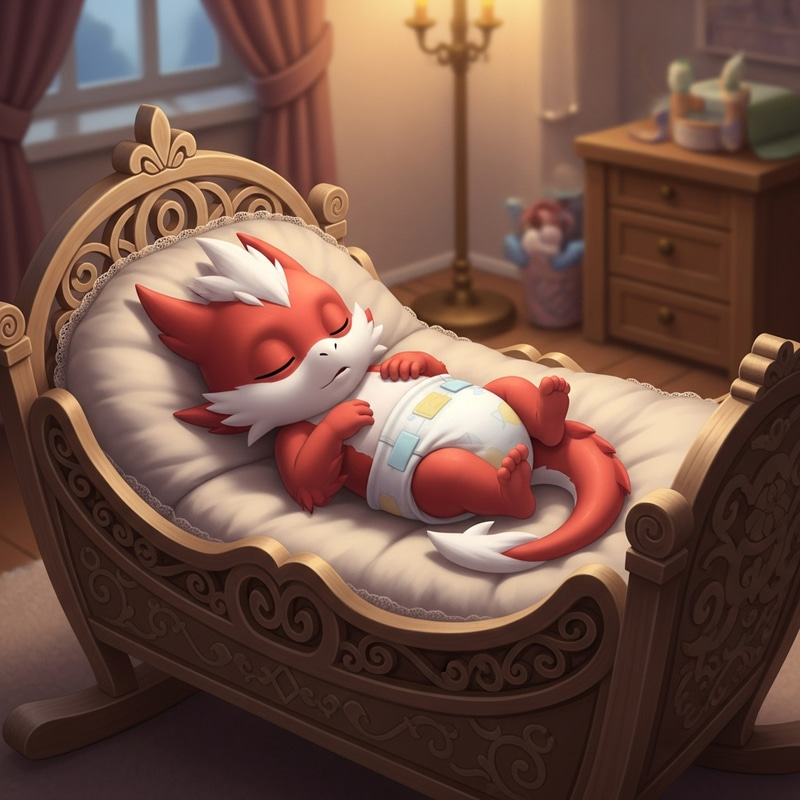 Cute One-Month-Old Legendary Pokemon in Diapers Sleeping in Cradle Cute One-Month-Old Legendary Pokemon in Diapers Sleeping in Cradle