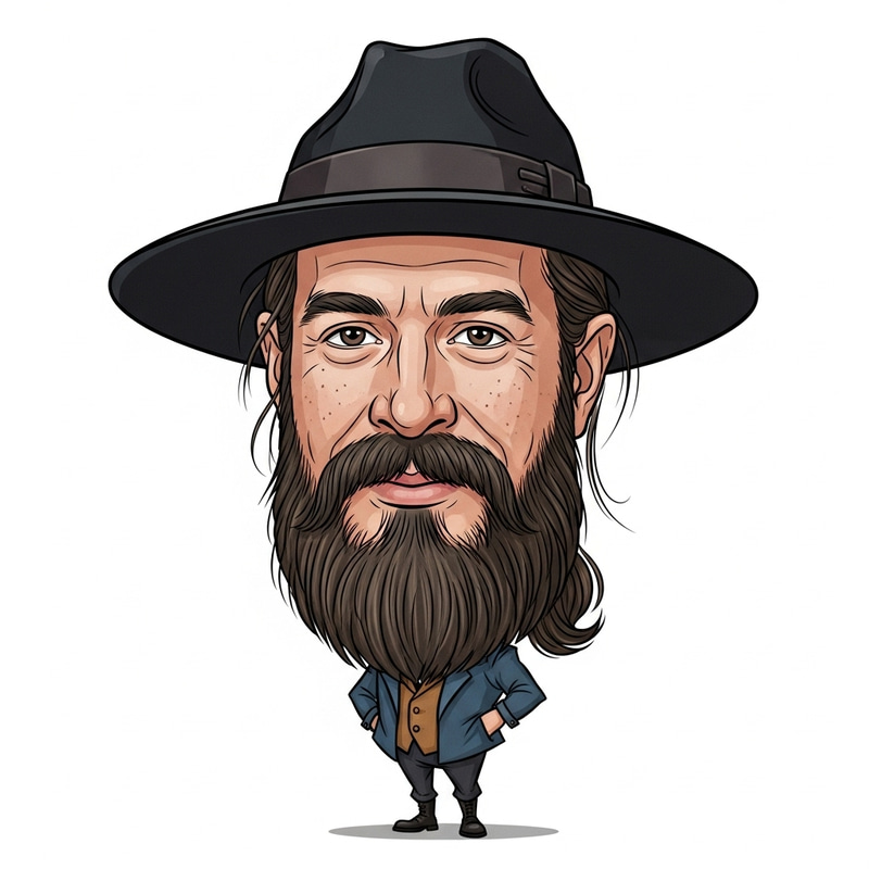 Bearded Man Caricature with Long Grey Beard and Hair