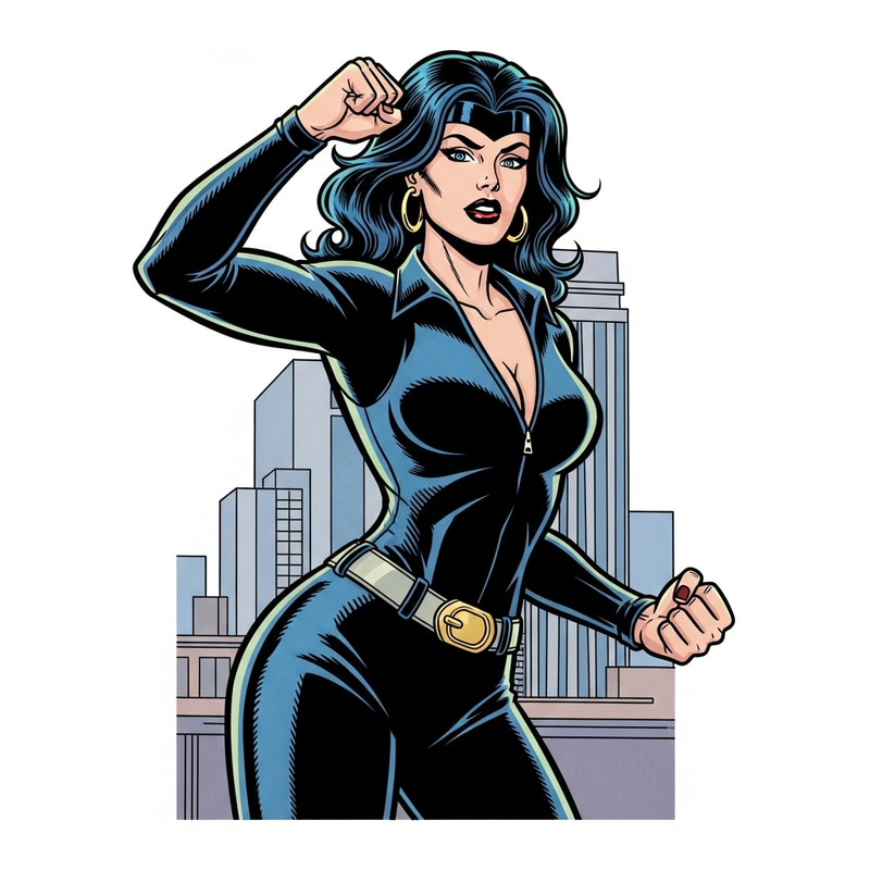 Dynamic Superheroine Portrait: Bold Art, Vibrant Colors & Detail