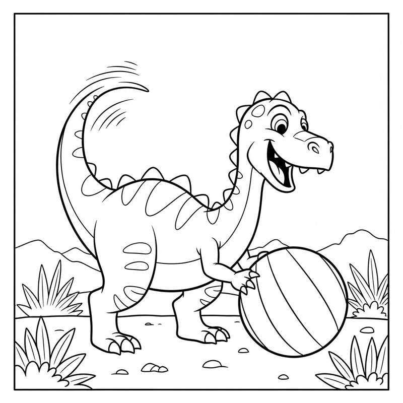 Cartoon Dinosaur Playing with a Ball - Coloring Page Cartoon Dinosaur Playing with a Ball - Coloring Page
