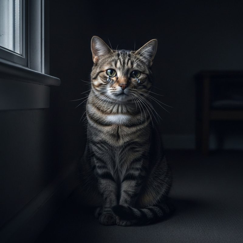 Crying Cat in the Dark Corner: A Heartfelt Scene Crying Cat in the Dark Corner: A Heartfelt Scene