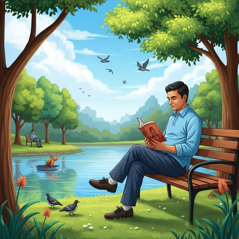 Serene South Asian Man Free of Stress Relaxing in Peaceful Park