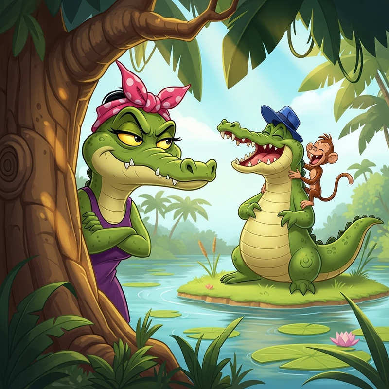 Crocodile's Wife Expresses Jealousy at Husband's Friendship with Monkey Crocodile's Wife Expresses Jealousy at Husband's Friendship with Monkey