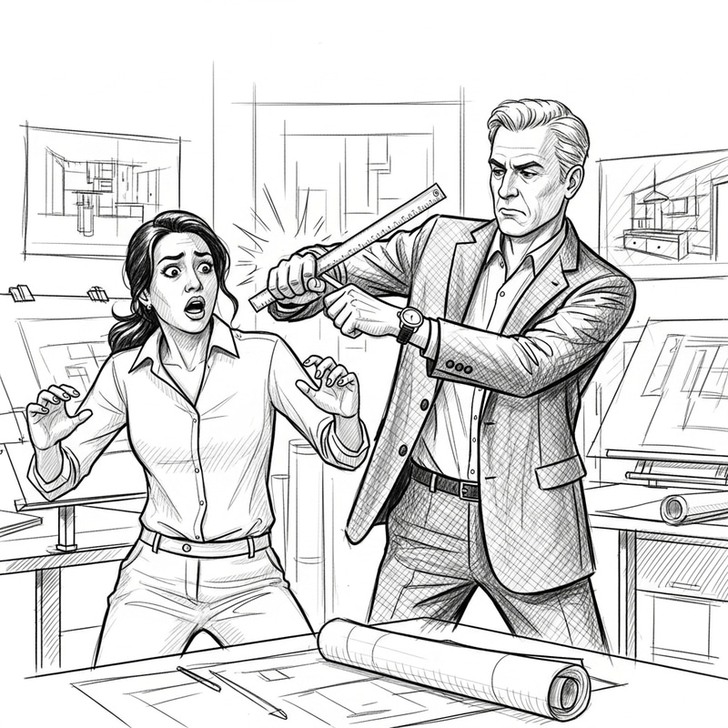 Caucasian Client vs. Female Interior Designer Sketch Caucasian Client vs. Female Interior Designer Sketch