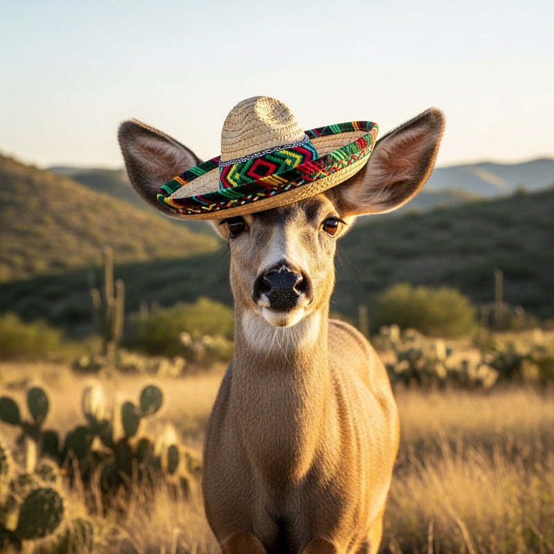 Deer with Sombrero Hat - Realistic Wildlife Imagery Deer with Sombrero Hat - Realistic Wildlife Imagery